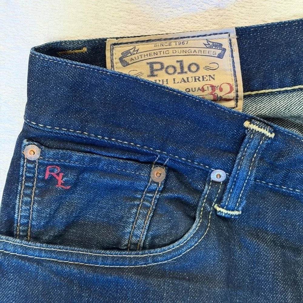 Polo Ralph Lauren Authentic Selvage Dungarees Straight Leg Mens 34x31 Dark Wash‎